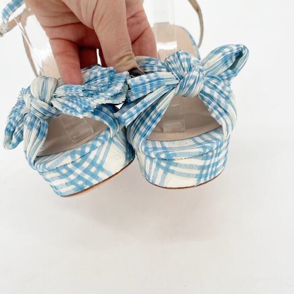 Loeffler Randall Blue Natalia Gingham Plaid Bow Platform Block Heel Sandal US 6 - Picture 7 of 12
